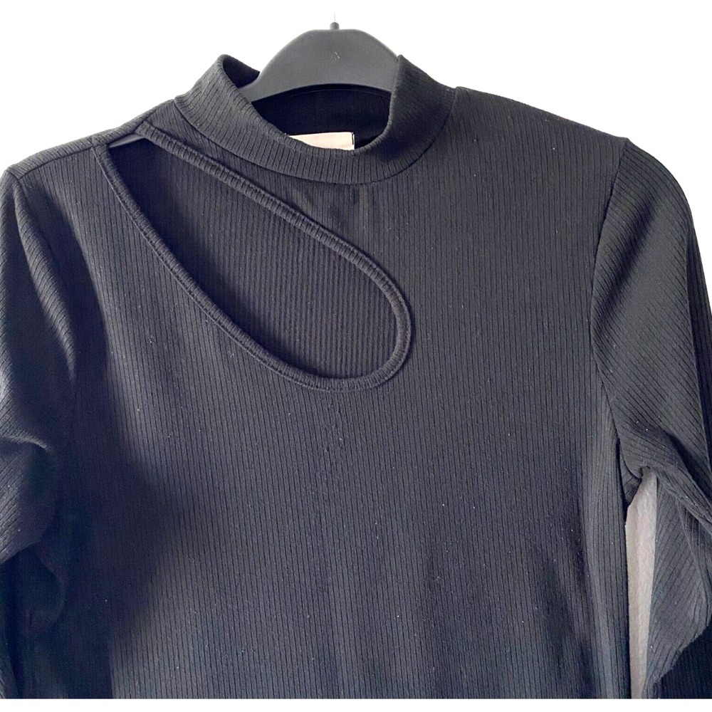 Willow Ribbed Cutout Top Womens XL Black Excellent Mock Neck Long Sleeve 6151 - Picture 7 of 8